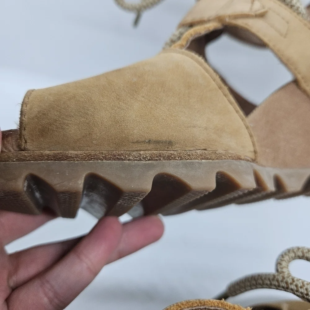 SOREL Joanie Lace Wedge Sandals light brown tan US 8